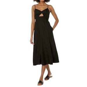 NEW The Drop Maci Medium Smocked Back Midi Dress‎ Black Cami Cutout